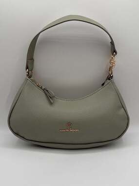 Nanette Lepore Sage Green Pebbled Vegan Leather Janyce Baguette Shoulder Bag